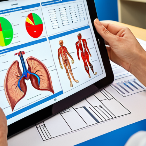 Home 13 A dedicated occupational therapist in a modern, bright rehabilitation clinic, deeply engrossed in learning. One hand holds an open scientific journal, while the other gestures towards a digital tablet displaying complex anatomical diagrams or a modern therapy protocol (e.g., PNF). In the background, a patient is subtly visible performing an exercise with a therapist, symbolizing the immediate application of knowledge. The atmosphere is professional, innovative, and focused.