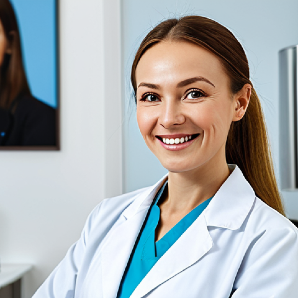 **

"A professional female doctor in a modern, brightly lit clinic office in Moscow. She is wearing a clean, white lab coat and smiling warmly. In the background, there's medical equipment and a poster promoting healthy living. Fully clothed, appropriate attire, safe for work, perfect anatomy, natural proportions, professional photography, high quality, family-friendly."

**