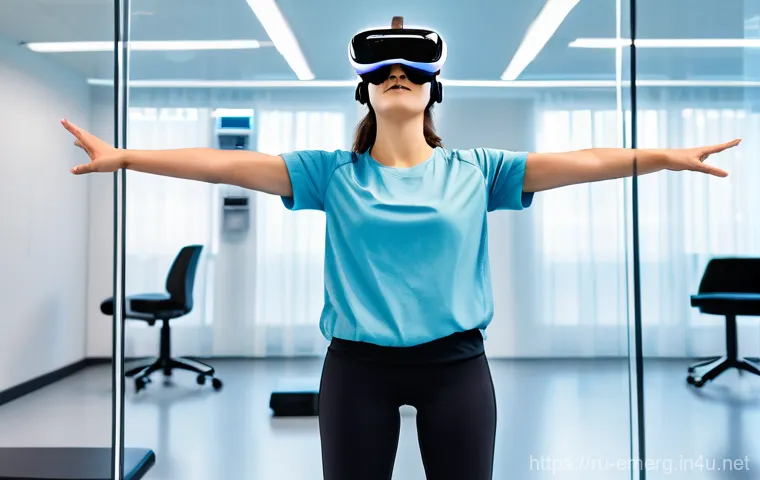 작업치료사의 치료 성과 관리 성공 사례 - **Modern Rehabilitation with VR and Data Integration:**
    "A bright, futuristic rehabilitation cen...