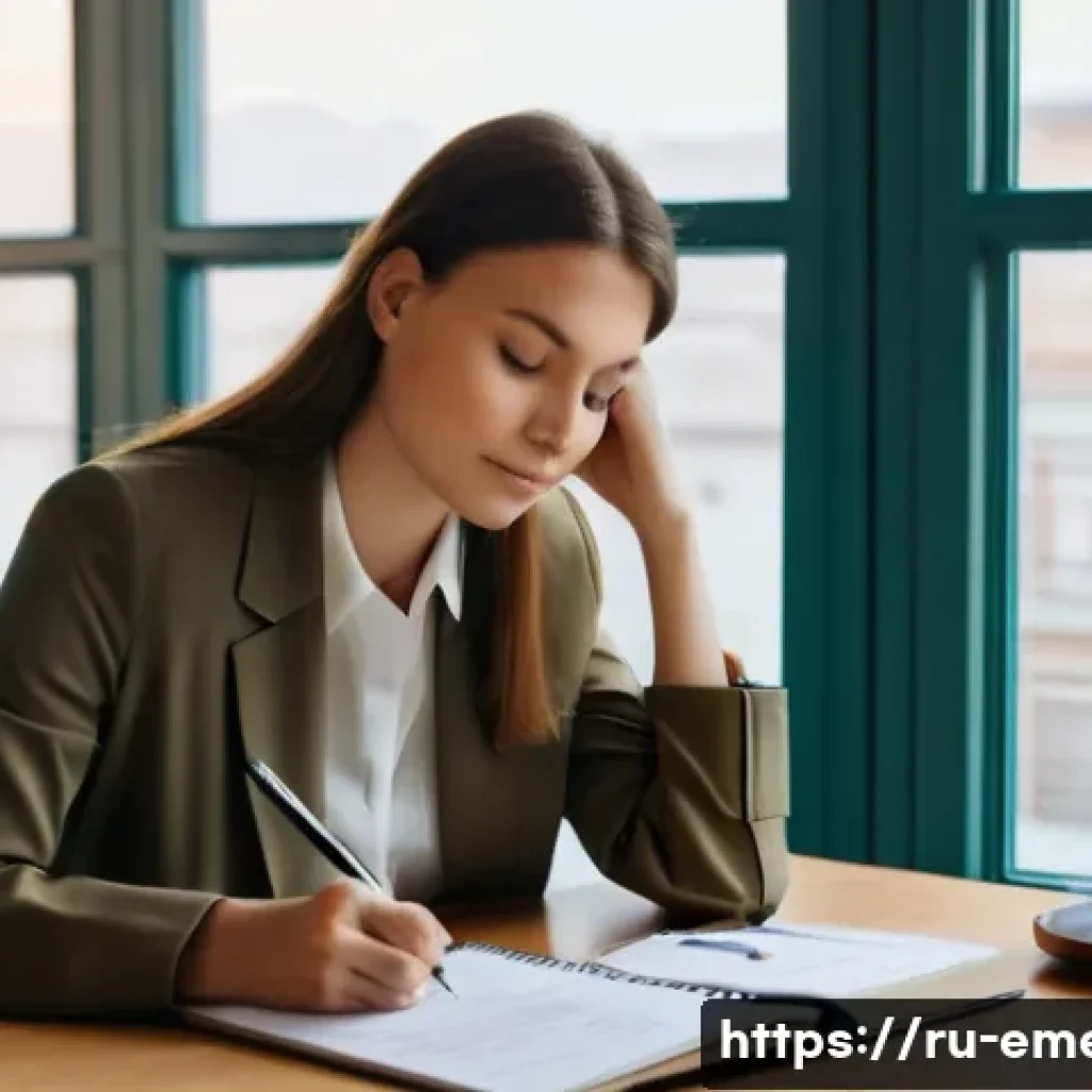 작업치료사 이직 시 필수 서류 - **A thoughtful Russian woman planning her career transition.** She is in her early 30s, dressed in a...