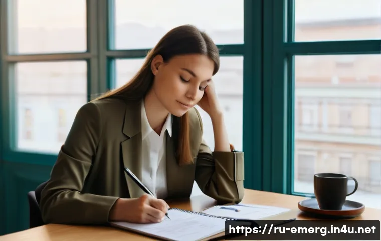 작업치료사 이직 시 필수 서류 - **A thoughtful Russian woman planning her career transition.** She is in her early 30s, dressed in a...