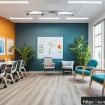 작업치료사로서의 효과적인 문제 해결법 - A modern occupational therapy clinic room with a bright, cozy atmosphere, featuring a diverse group ...